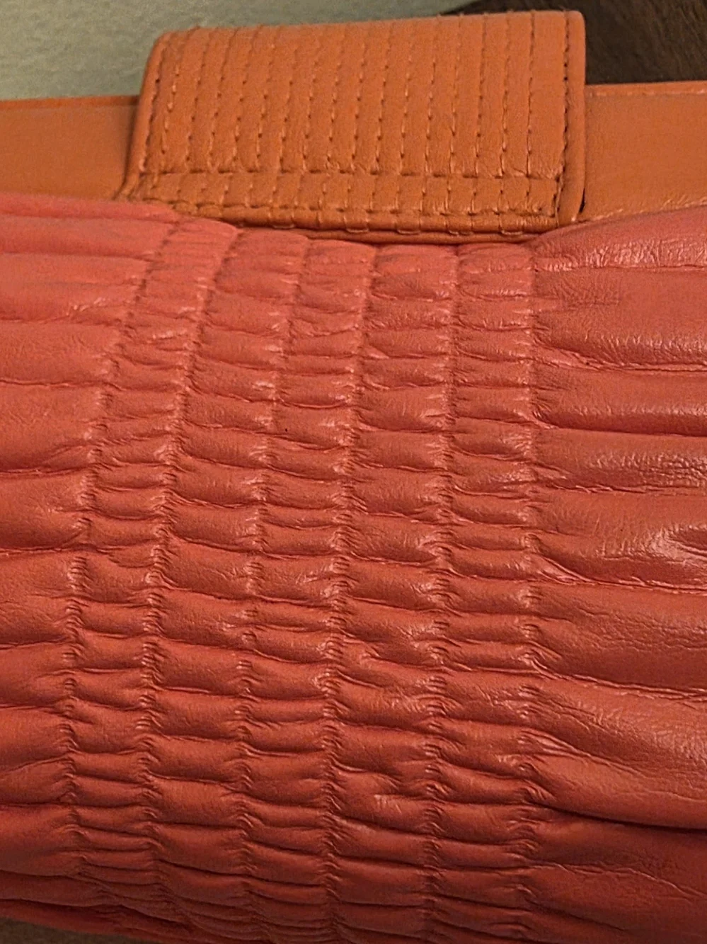 Women's Orange Ruched Faux Leather Clutch